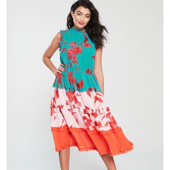 Ted Baker London Camelis Fantasia Midi Dress Sleeveless Women 1 Floral Turquoise - Picture 13 of 15